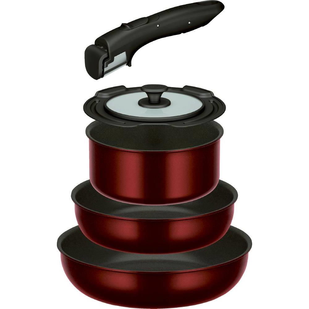 取っ手のとれるフライパン5点セット ディープレッド